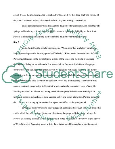 Analysis of Five Internet Sites Related to Language Development