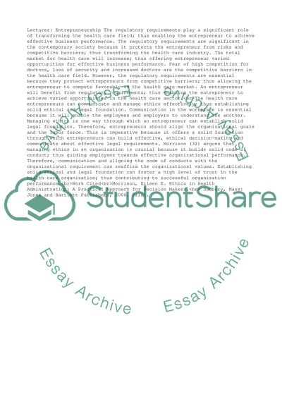 Entrepreneurship and Effective Business Performance