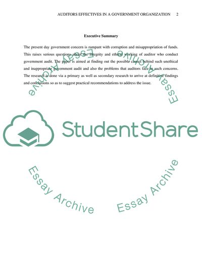 Auditors Effectiveness in a Government Organization
