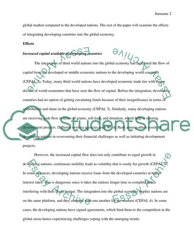 Effects of Integrating Developing Countries into the Global Economy