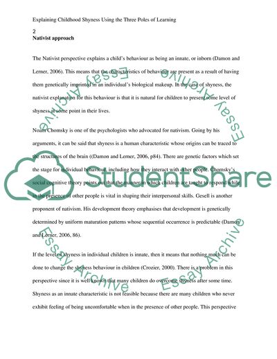 Explaining Childhood Shyness Using the Three Poles of Learning