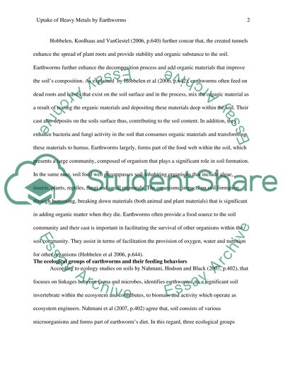 Uptake of heavy metals (arsenic and lead) by earthworms in a contaminated soils