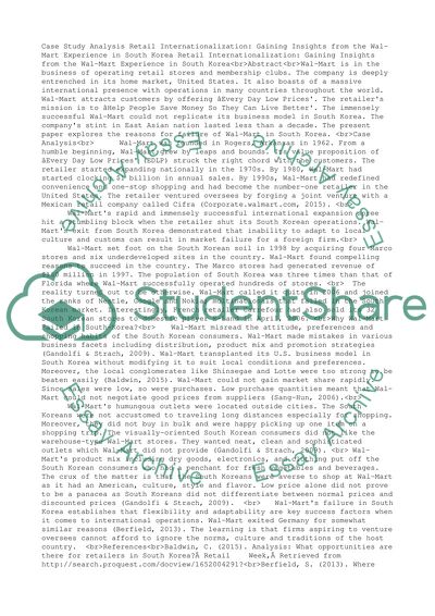 Retail Internationalization: Gaining Insights from the Wal-Mart Experience in South Korea