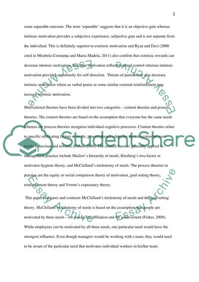 McClellands Trichotomy of Needs and other Concepts of Motivation