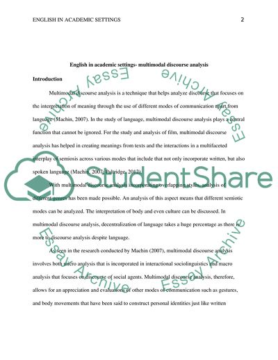 English in Academic Settings - Multimodal Discourse Analysis