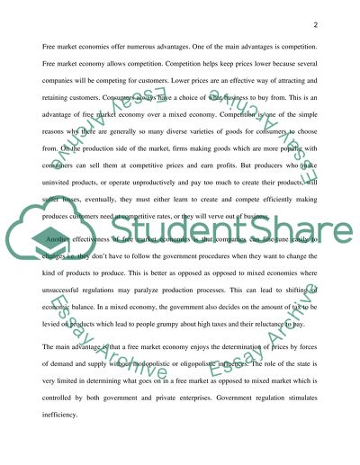 Effectiveness of the Free Market Economies over Mixed Economies