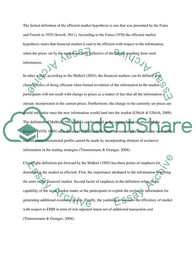 The concept of the efficient market hypothesis