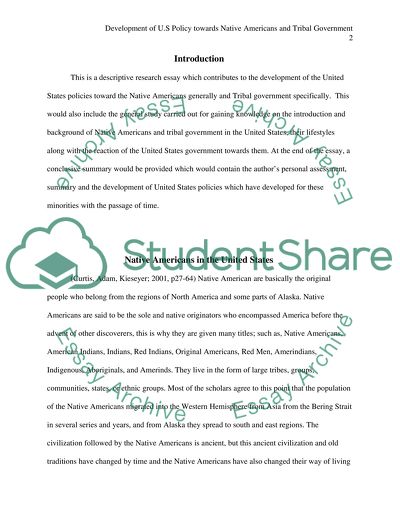 Development of U.S Policy towards Native Americans and Tribal Government