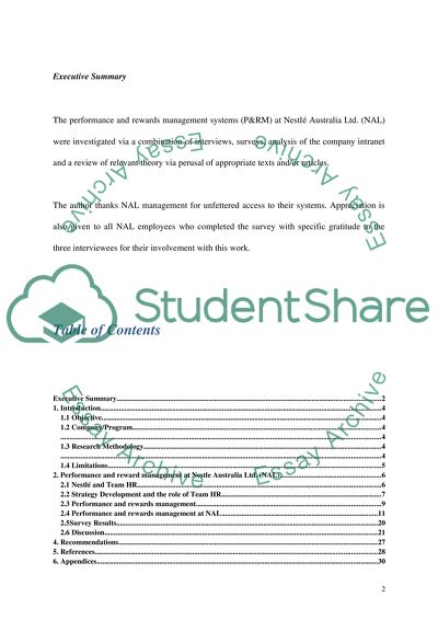 Performance and reward management systems at Nestl Australia Ltd. (NAL)