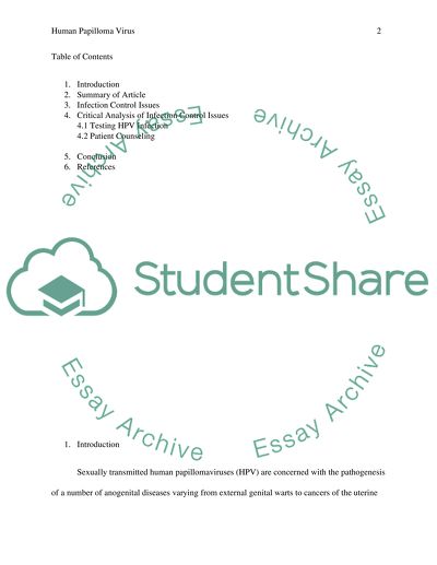 Human Papilloma Virus - Infection Control Issues