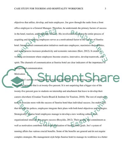 Case study for Tourism and hospitality Workforce