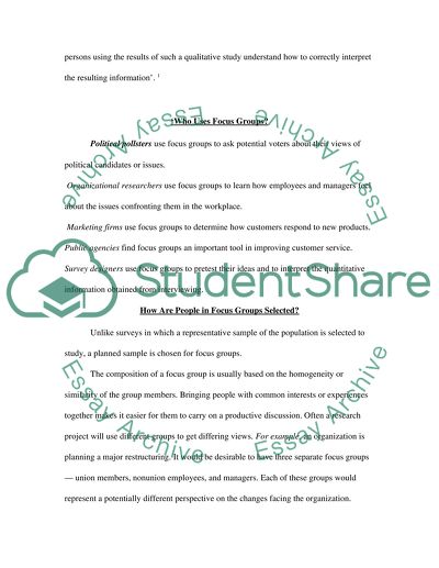 Research Methodology, Focus Groups