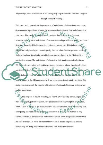 Emergency Department of a Pediatric Hospital through Hourly Rounding