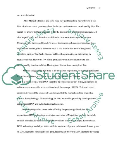 Mendels contribution to medicine