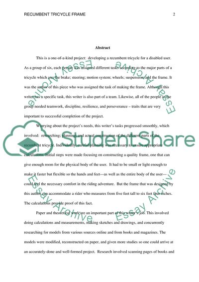 Developing a Recumbent Tricycle for a Disabled User: Calculations and Measurements