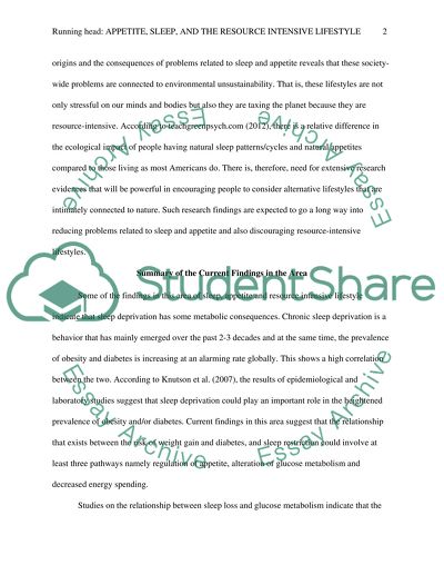 The Future of Biopsychology - Appetite, Sleep and Resource Intensive Lifestyle