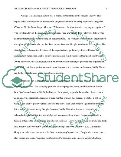 Research and analyse Google company