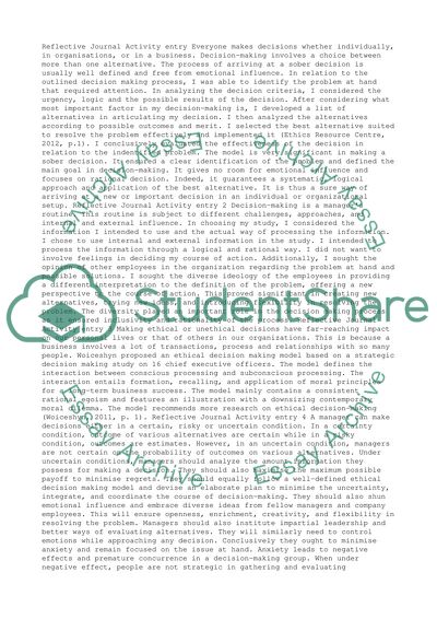 Reflective Journal Activity Entries