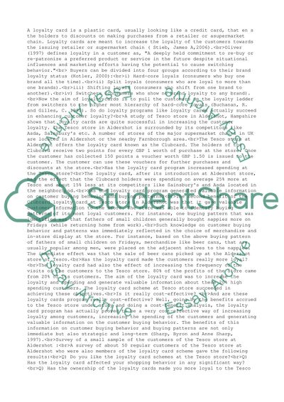 Loyalty card and customer loyalty: case study of Tesco in UK (Aldershot location)