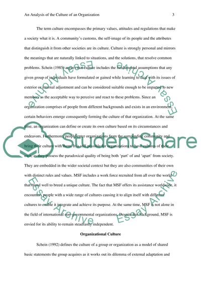 What Constitutes an Organizational Culture of Medecins Sans Frontieres