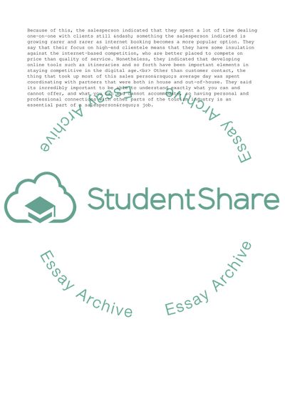 Sales in the Tourism and Hospitality Industry