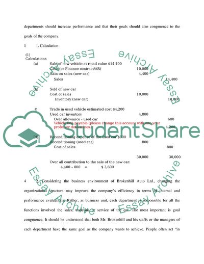 Strategic Management Accounting: The Brokenhill Auto Ltd