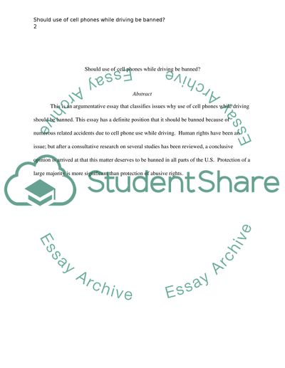 Should Use of Cell Phones while Driving Be Banned