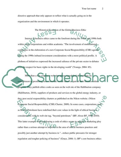 The Evolution of the Global Business Ethics