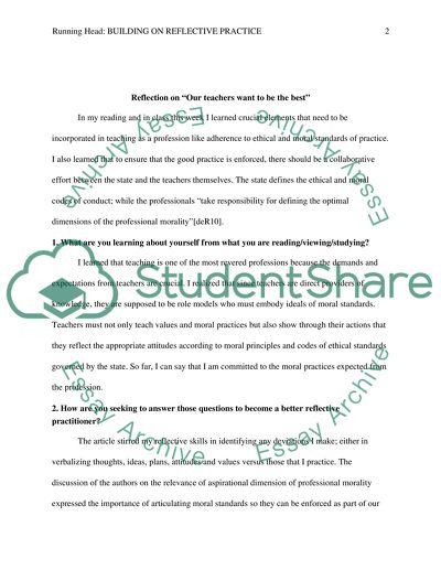 Building on Reflective Practice: Reflection on Our teachers want to be the best