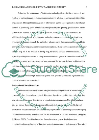 Recommendations for Data Warehouse Concept