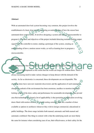 Door Locking System With Using The Motion Sensor Essay