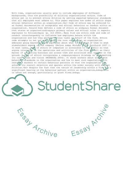 How Code of Ethics Shape Behaviour within an Organisation