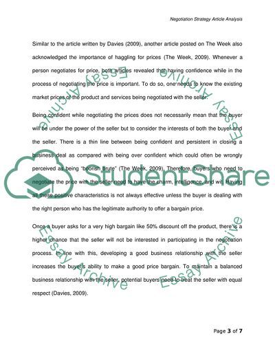 Negotiation Strategy Article Analysis