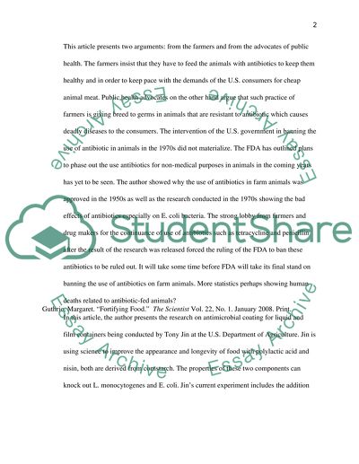 Food- Steroids. Anitbiotics. Sprays. Are food manufacturers killing us Annotated Bibliography