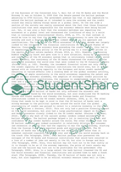 What direct global impact did bailing out the U. S. banks have on the world economy