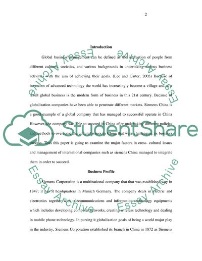 The Globalization and Culture Issues of Siemens in China