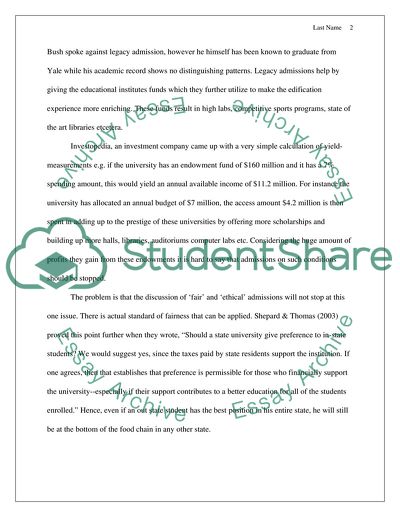 Analysis paper on ( is legacy admissions ethical)