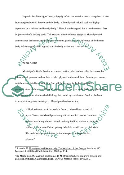 Representations Of The Body In The Essays Of Michel De Montaigne