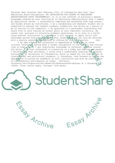 Application For Degree In Healthcare Administration Study Programme