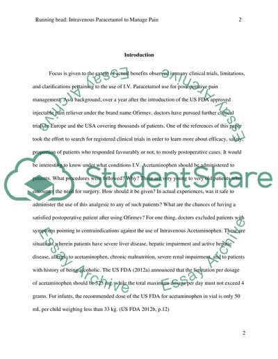 Intravenous Paracetamol to manage pain