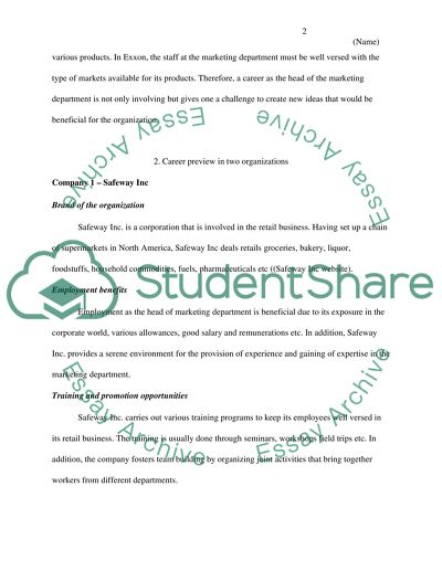 Description of the Career that I would like to have. Similarities between Safeway Inc. and Exxon Mobil Company