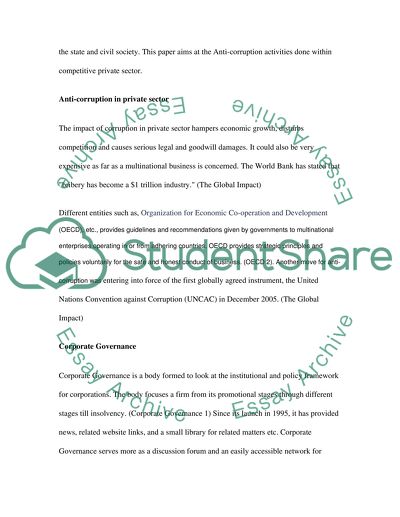 Anti-corruption: Transparency in private sector Corporate Governance