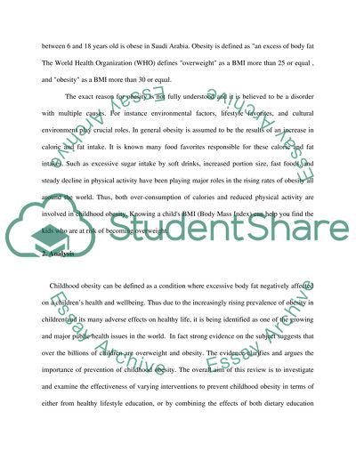 The prevention of Obesity in Childhood