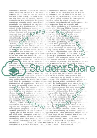 Management Values, Principles, and Goals