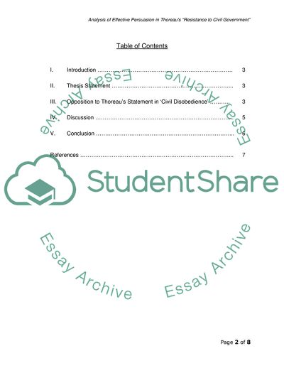 Analysis of Effective Persuasion in Thoreaus Resistance to Civil Government