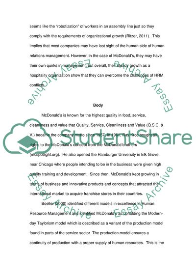 The McDonalds Profile of Human Resource Management