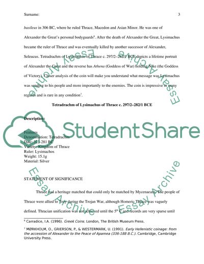 Statement of Significance for Tetradrachm of Lysimachus of Thrace c. 297/2282/1 BCE