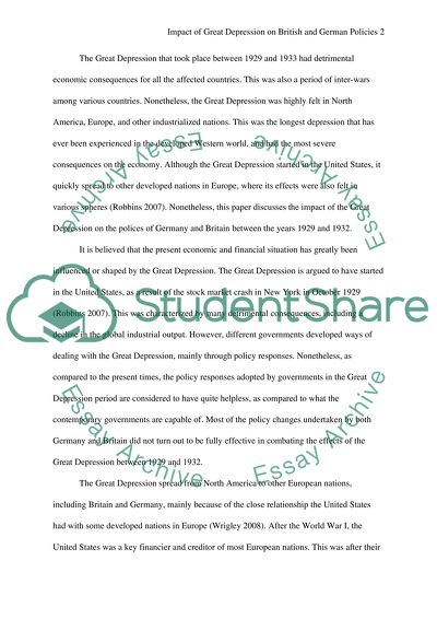 Impact of Great Depression on British and German Policies