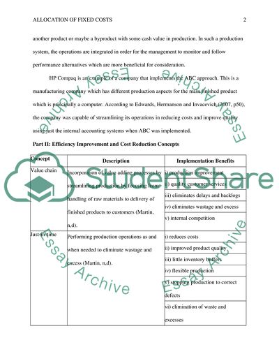 Allocation of Fixed Costs