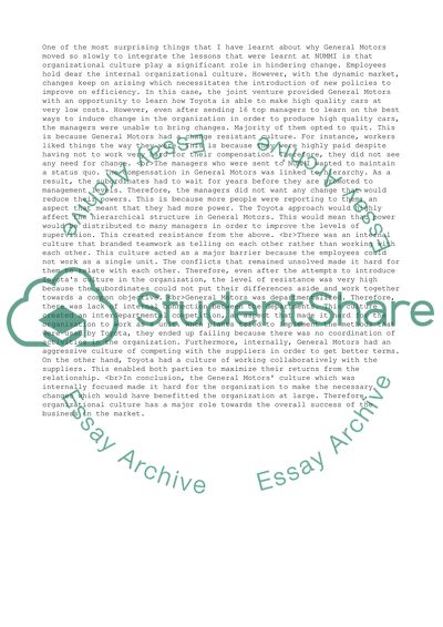 Organizational Culture of General Motors